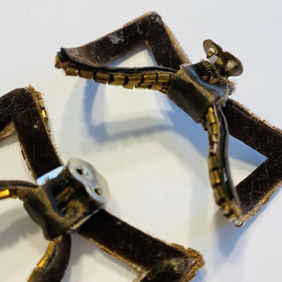 Vintage Shoe Clips Pair Coppery Glass Seed Beads Mid Century Art Deco Fashion - Picture 6 of 6